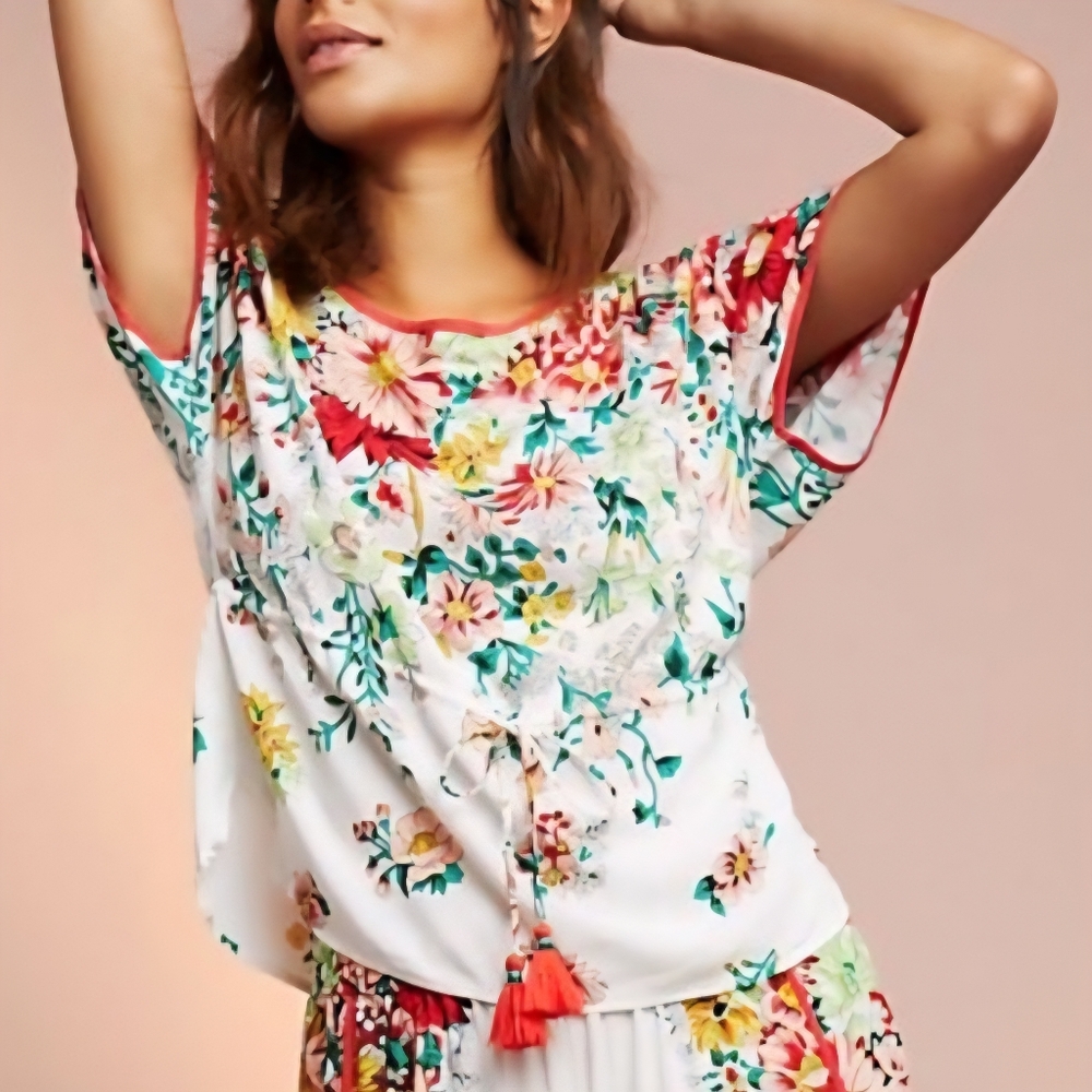 ❤️HP! Anthropologie Springtime Sleep Top Floral Short Sleeve Large